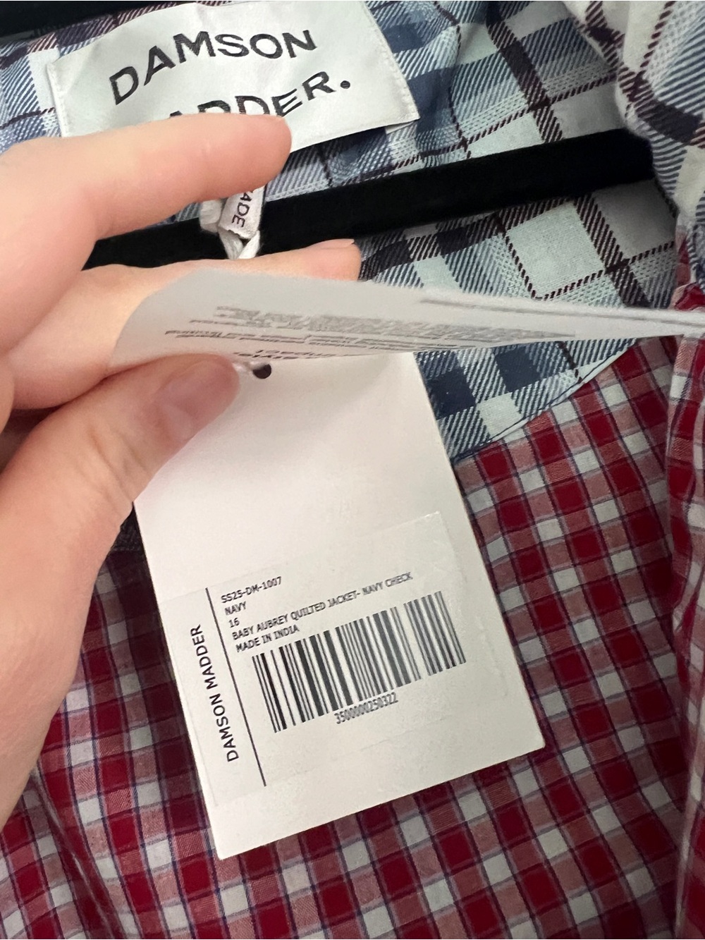 Damson Madder Audrey Plaid Quilted Coat in Blue Check - Picture 9 of 10
